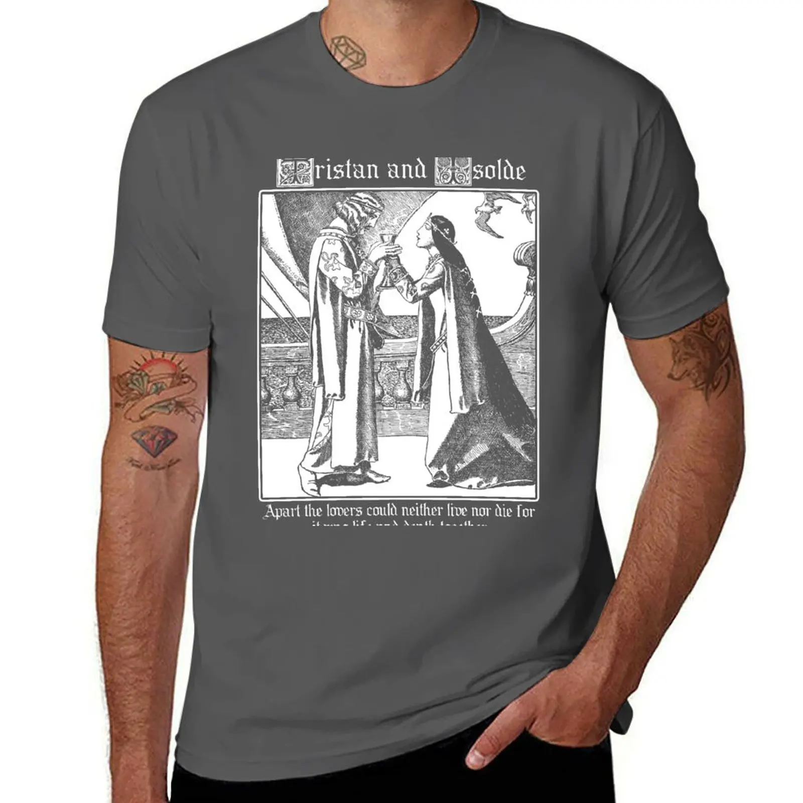 

Legends, Tristan Vintage Illustration Myths & Gift, Arthurian and Isolde, T-Shirt Big and Tall Basic Tee Shirt