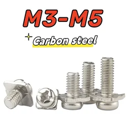 10-50pcs M3 M3.5 M4 M5 Nickel Plated Cross Round Head Square Combination Screws Flat head screw with square washer