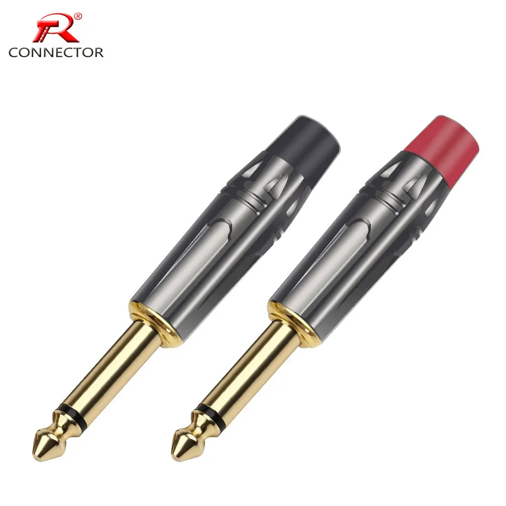 50pcs/25pairs Gold plated mono jack 6.35mm connector, audio microphone video 6.35 adapter, microphone 6.35 male plug converter