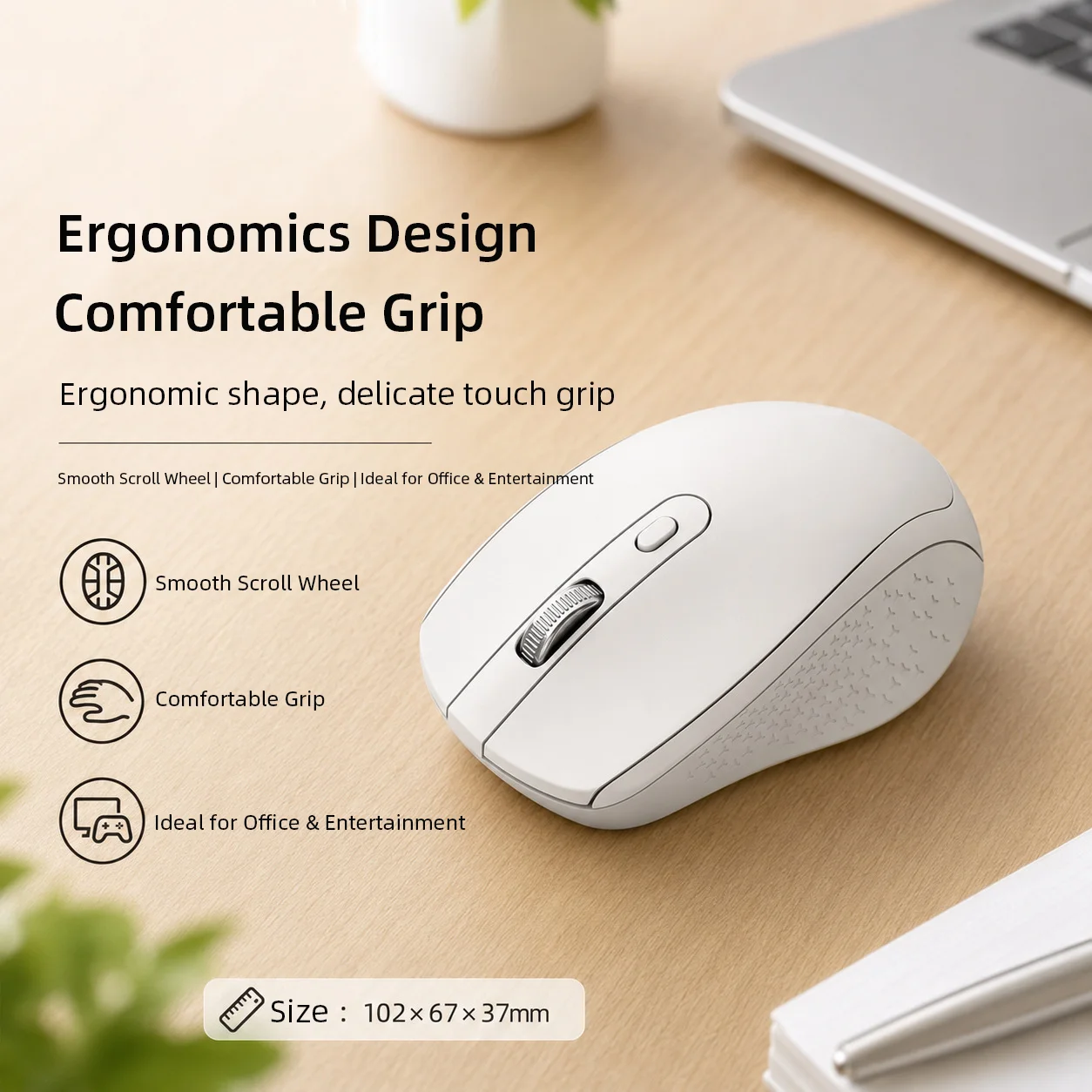Wireless 2.4G Mouse Ergonomics Design Plug And Play Wide Compatible Office Use For Small Hand