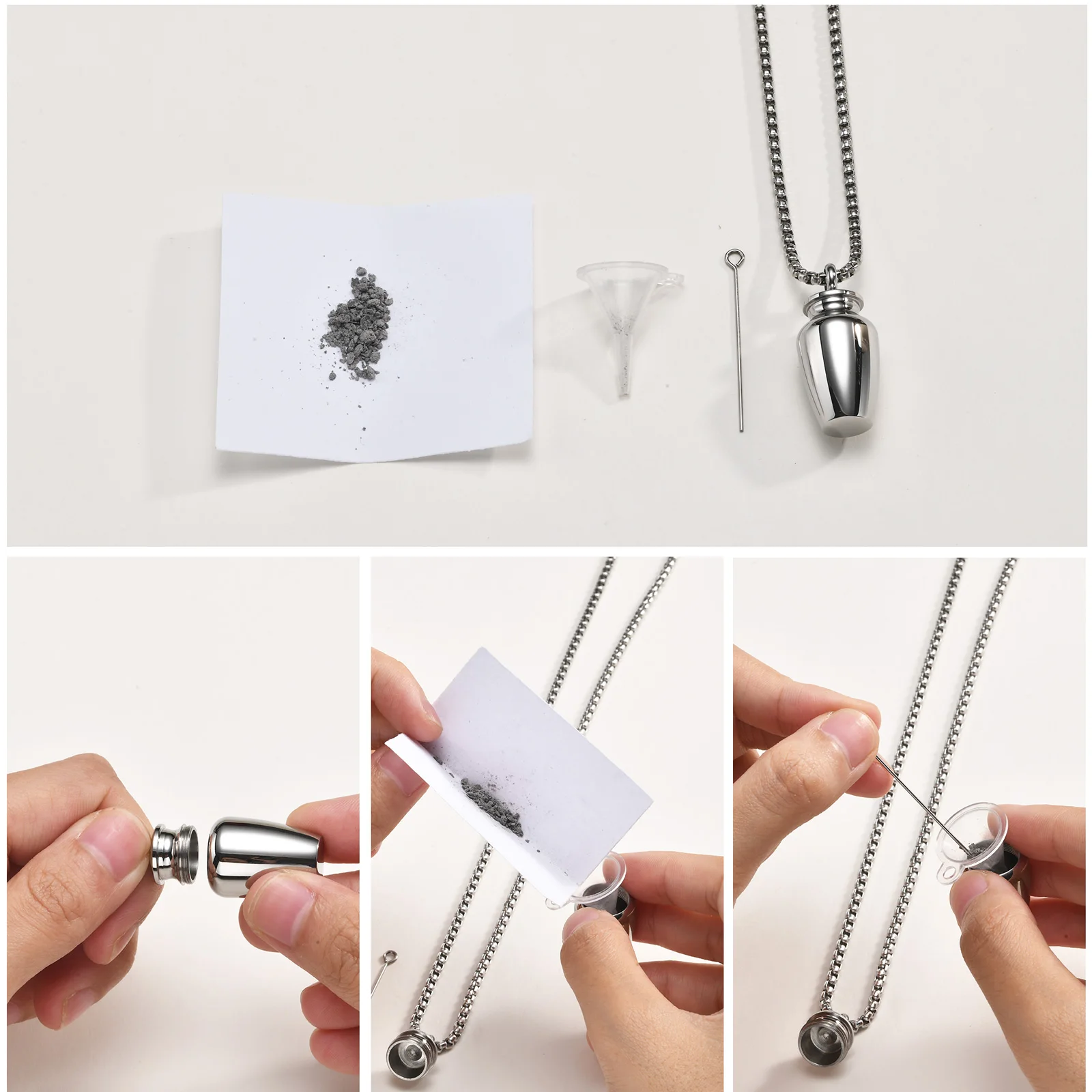 Vnox Herren Edelstahl Urnen-Halskette, Öffnbares Fläschchen für Asche, Gedenk-Anhänger, Erinnerungsschmuck, Geschenk für einen geliebten Menschen, Kastenkette – Detail 3