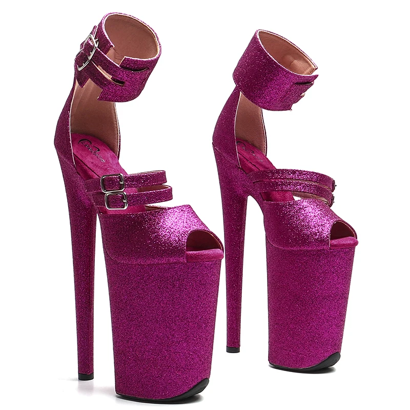 Leecabe 23CM / 9inches  Glitter Upper   open toe  fashion  Platform High Heels Sandals stripper heel Pole Dance shoes