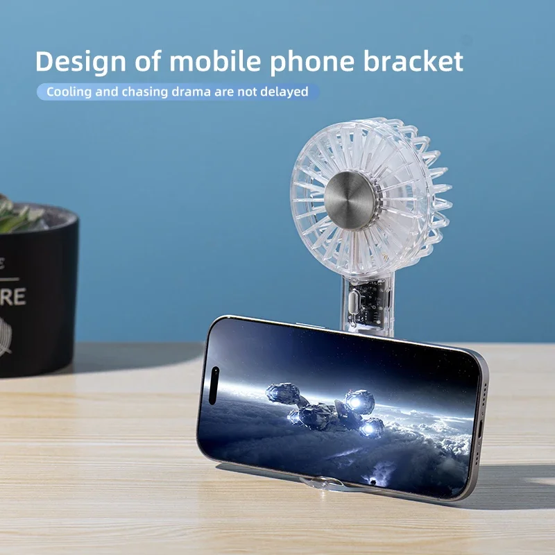 Ventilador de mano transparente, Ventilador de cuello, 5 velocidades, Ventilador para exteriores, Ventiladores para acampar, Ventilador recargable por Usb