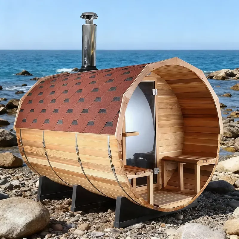 2026 Wholesale 6-8 Person Pure Hemlock Wood Barrel Sauna Low EMF Outdoor Infrared Sauna Room Factory Direct Sale for Home Spa