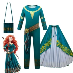 Brave Merida Cosplay Anime Jumpsuits Girl Cloak Halloween Costumes for Kids Merida Superhero Disguise Dress Carnival Clothes