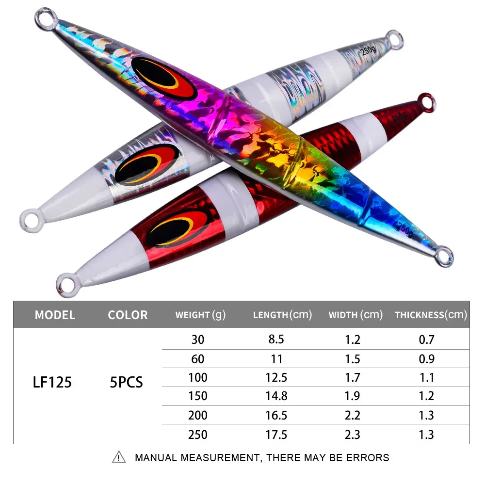 

1pc Luminous Effect 30g-250g Jigging Sinking Metal Slow Jig Lure iron plate Fishing Hard Lure Fishing Baits Trolling Tackle