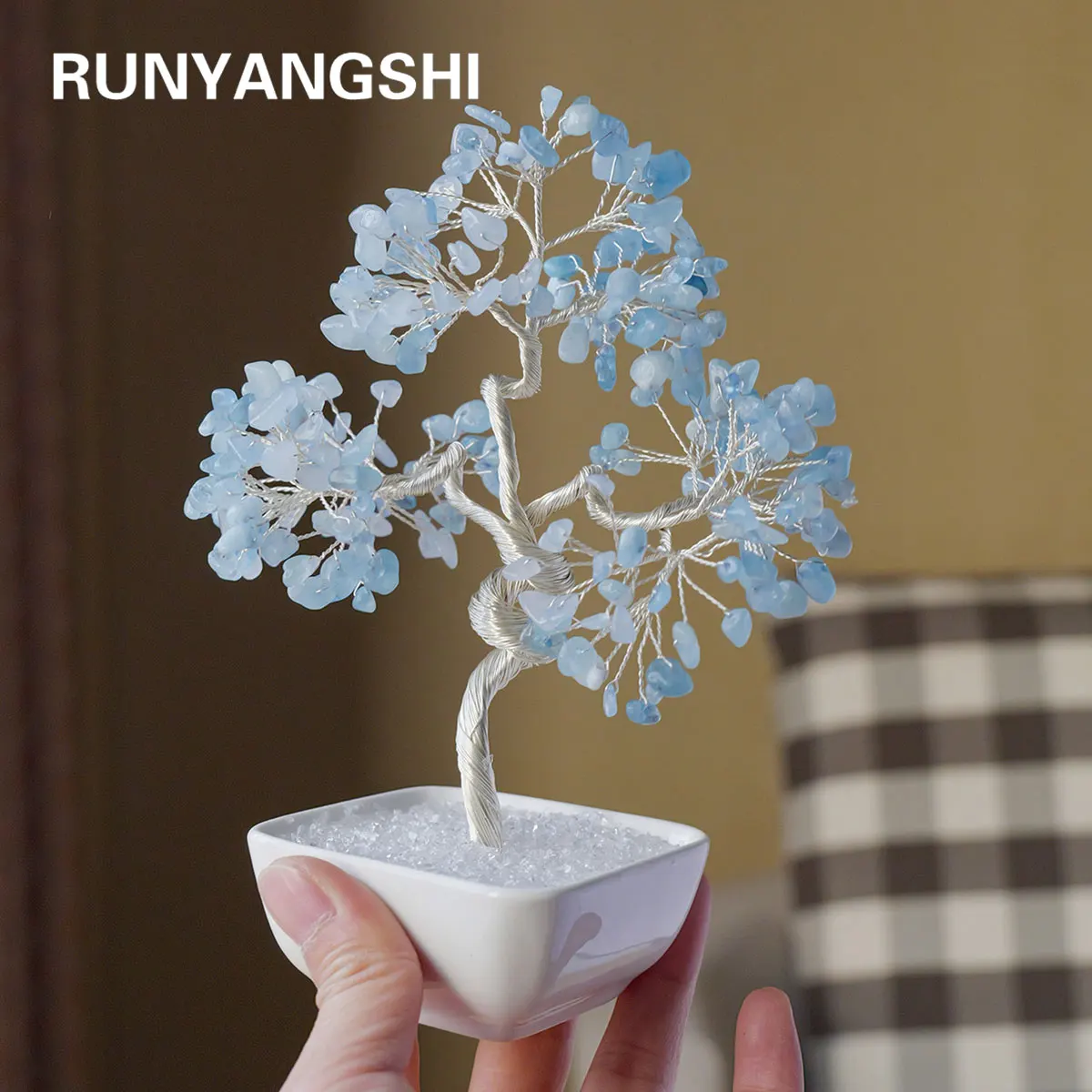 

1pc Natural Crystal Tree with Chakra Stones: Money Tree on White Ceramic Bowl, Copper Wire Design for Feng Shui & Yoga Home Deco