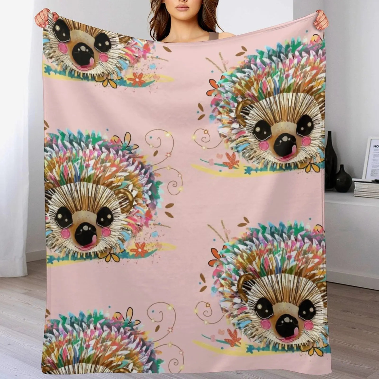 Rainbow Hedgehog Throw Blanket Soft Warm Blanket Gift for Grandparents