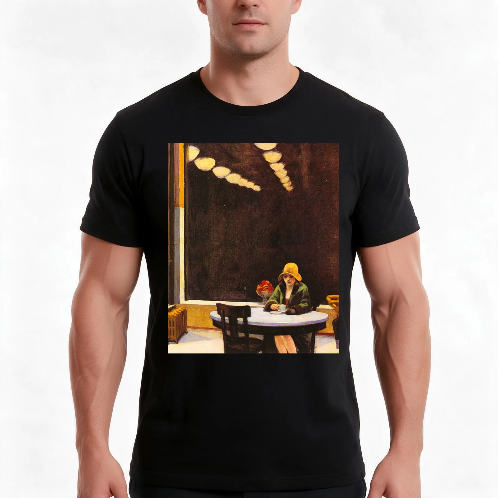 Vintage Edward Hopper Automat T-Shirt Summer Casual Cotton Tee Oversized Streetwear Tops Vintage Graphic Print 100% Cotton