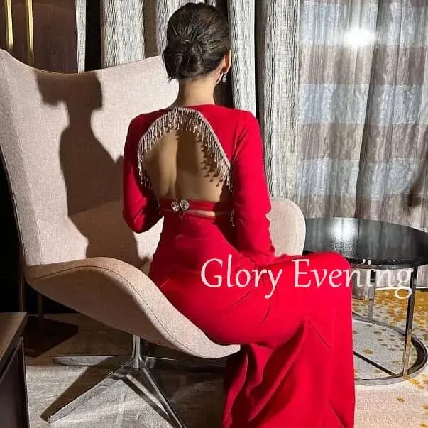 

Red Mermaid Prom Dresses Strapless Pearls Square Neck Evening Dresses Mermaid Saudi Arabia Formal Party Dresses Customized 2025
