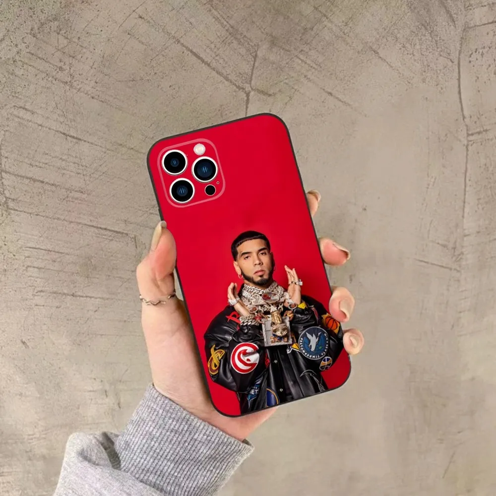 حافظة هاتف Anuel AA Rappers لهاتف iPhone 15,14,13,12,11,Plus,Pro Max,XS,X,XR,SE,Mini,8,7 غطاء أسود من السيليكون الناعم