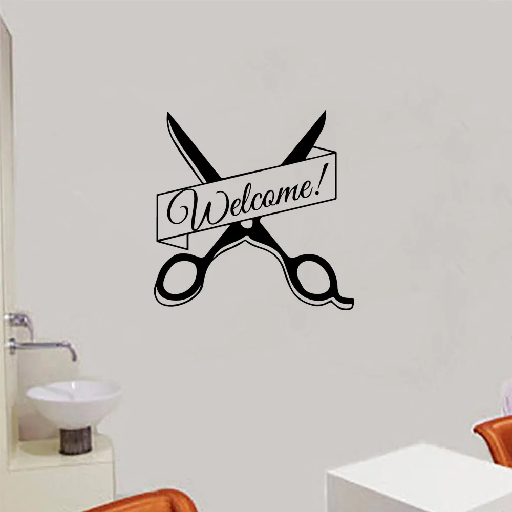 1 pc nice scissors for barbershop and salon Wall Sticker Removable Wall Stickers Diy Wallpaper Decor Bedroom Removable