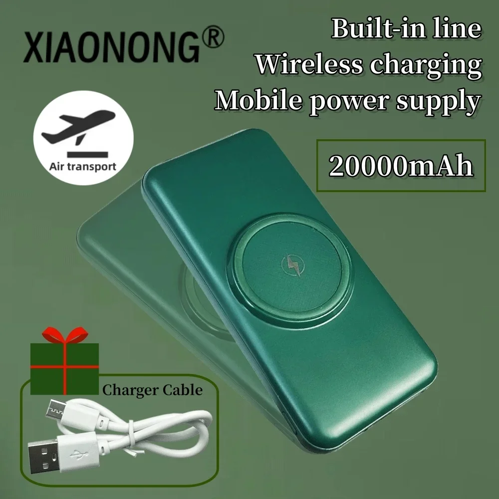 

20000mAh Wireless Power Bank Built-in 4 Cables Powerbank Portable External Battery Charger For iPhone 12 Pro Xiaomi 10