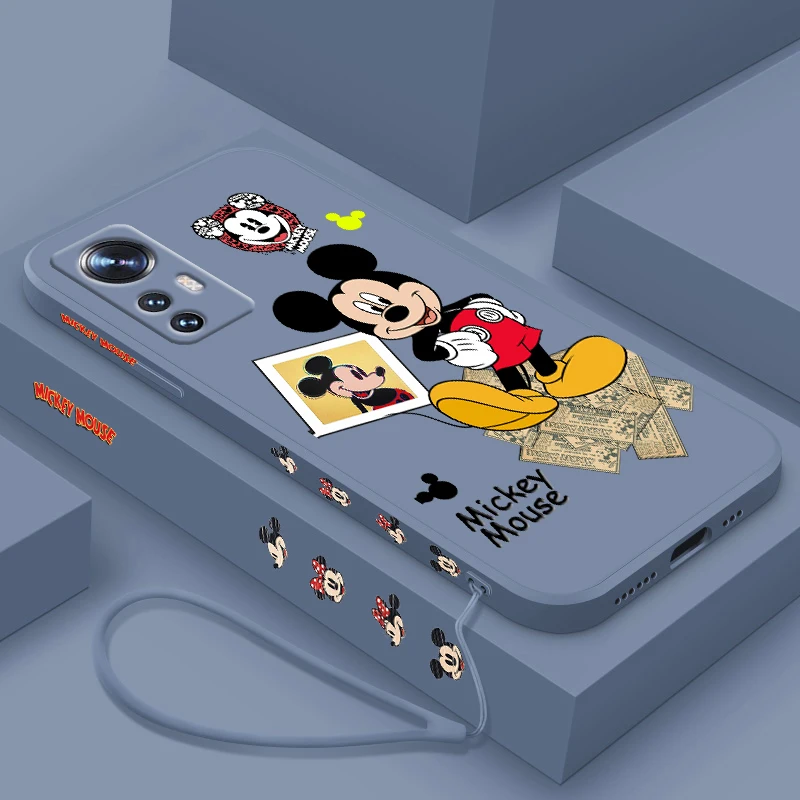 Mickey Mouse Movement For Xiaomi Mi 13 12T 12S 12X 11i 11X 11T 10T 10S Lite Pro Ultra Liquid Left Rope Soft Phone Case