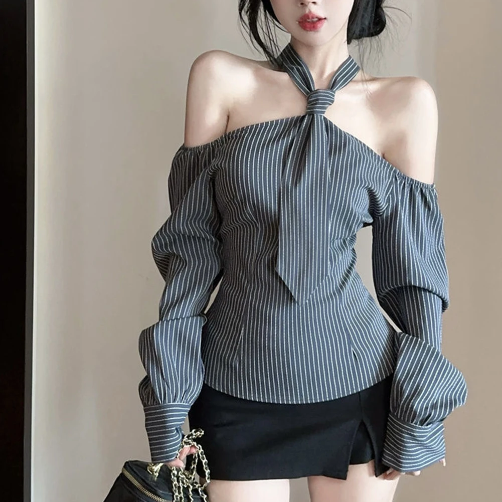 

Блузка для повседневной носки с длинным рукавом в стиле Hot Girl, эластичная ткань, слегка тянется