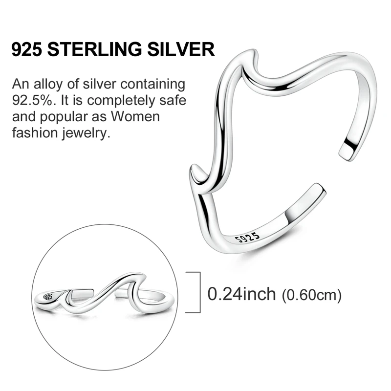 Green Zircon 925 Sterling Silver Tulip Hummingbird&Clover Horseshoe&Wave Opening Ring Ladies' Elegant and Fashionable Jewelry