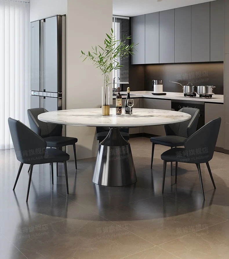 Light luxury modern retractable function square and round dual-purpose rotatable dining table