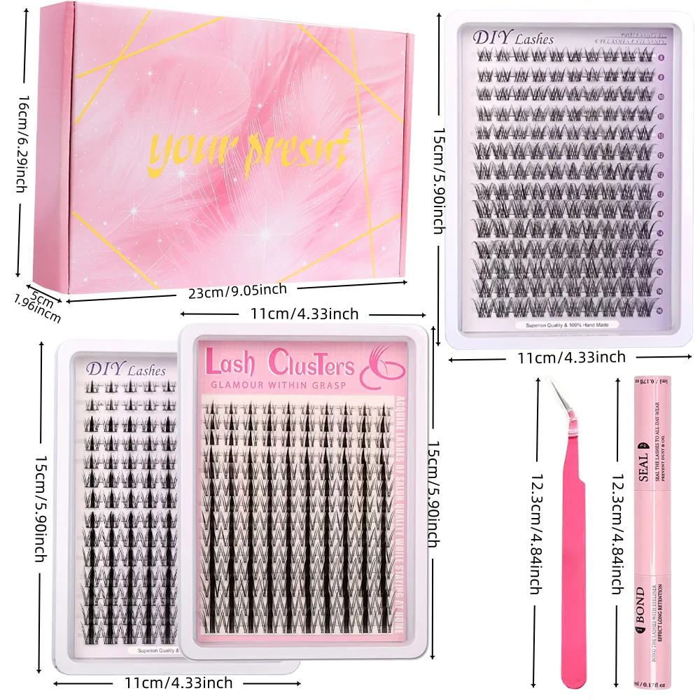 3 boxes of clustered false eyelashes gift box, 14 rows of independent real eyelashes, reusable fluffy and slightly curled thick