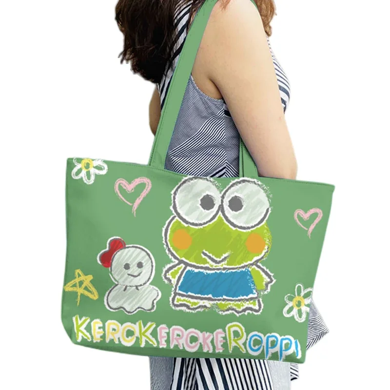 Sanrio Kawaii KEROKERO KEROPPI Cartoon Pu Shoulder Bag Computer Bag Tote Bag Large Capacity Storage Bag Christmas Christmas Gift