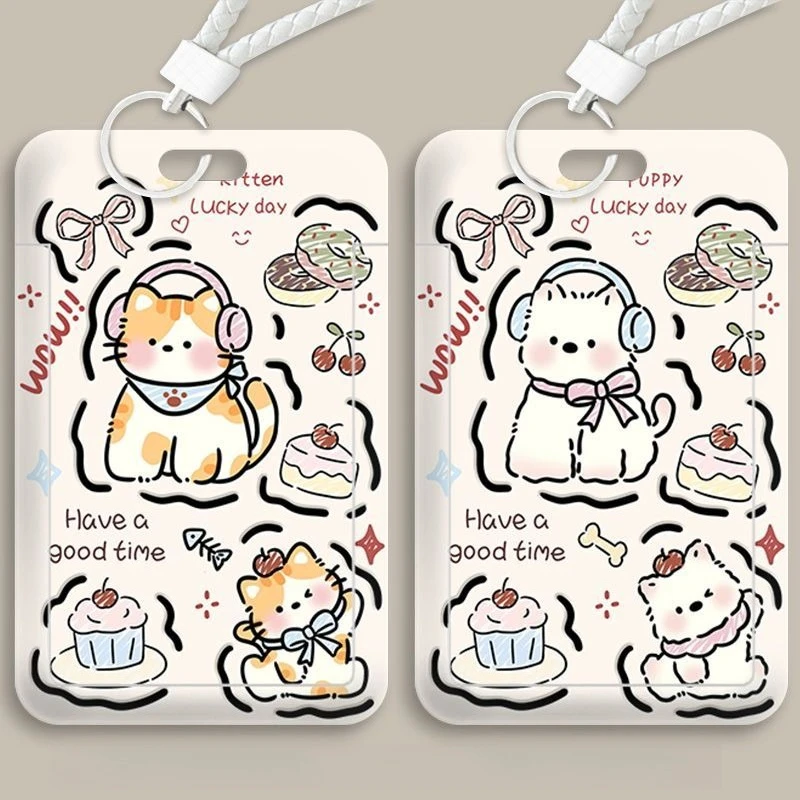 Cartoon Kitten Kpop Idol Card Collect Organizer Stationery Colorful Card Storage Photo Bag Women Badge Holder Keychain Pendant