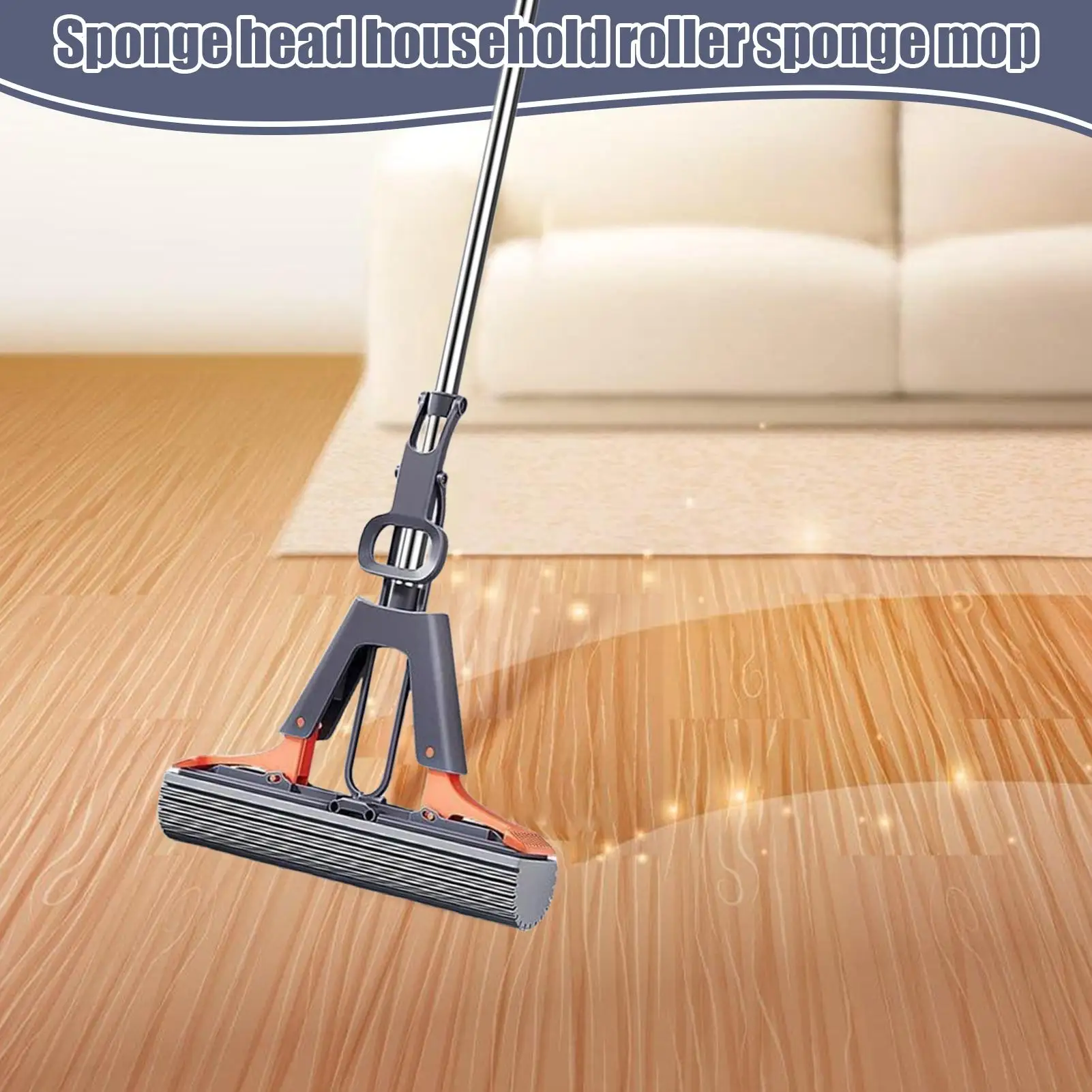 PVA sponge mop Floor Roller Mop Sponge Roller Mop Household drum sponge mop with 43 inch handle 2 sponge heads