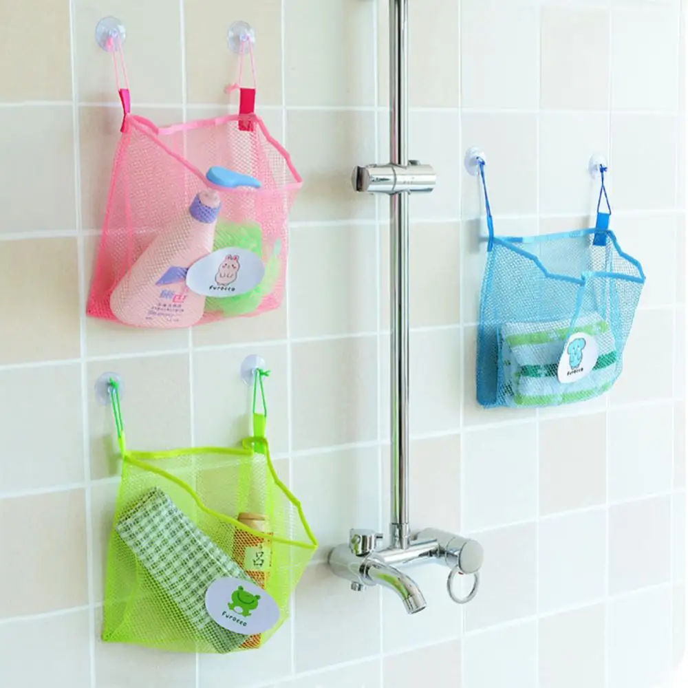 Suction Cup Mesh Bag Bathroom Mesh Bag Bath Toys Beach Storage Bag Bath Basket Children Games Sand Toys Kitchen Organizer Pouch