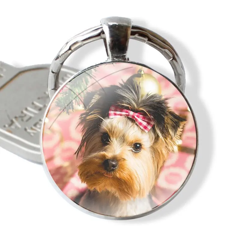 Keychain Handmade Glass Cabochon Key Ring Holder Pendant Key Chains yorkshire terrier dog puppy