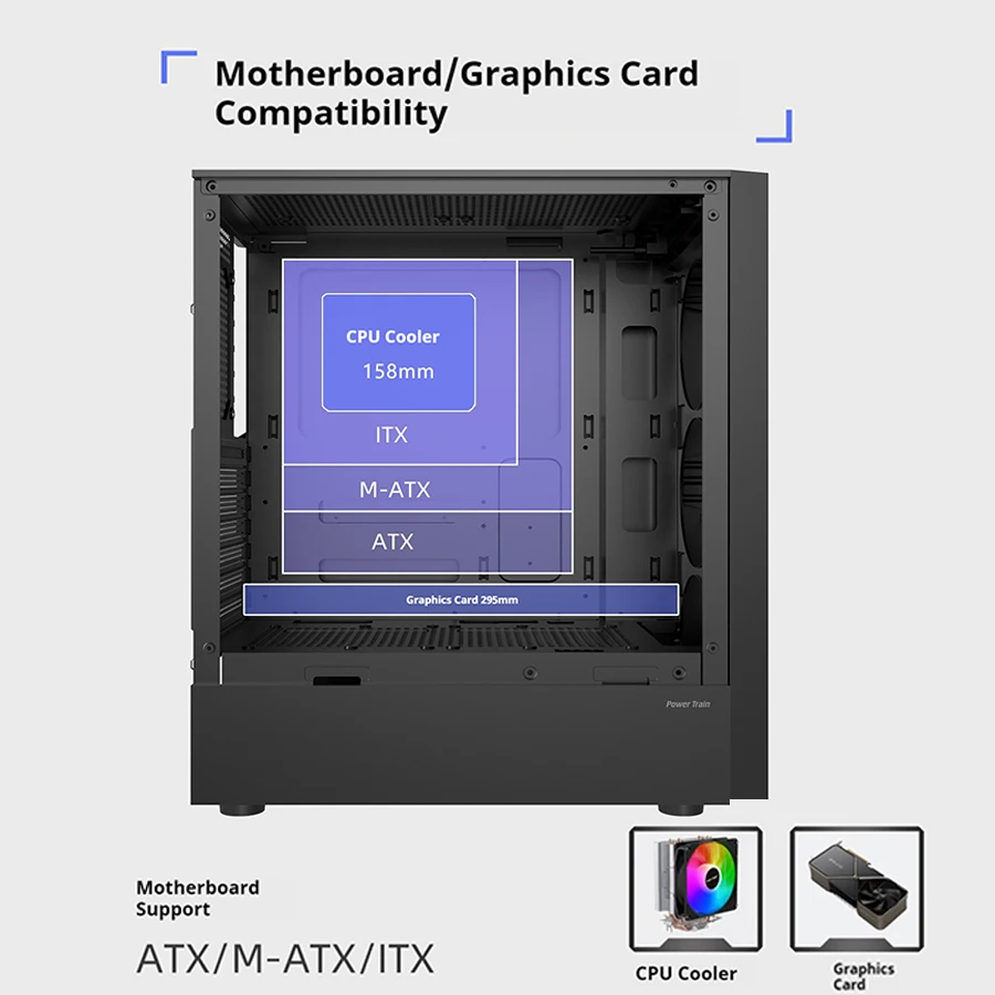 قطار الطاقة ES500 PC حافظة ألعاب ATX M-ATX RGB شريط إضاءة لوحة زجاجية جانبية شفافة حافظة كمبيوتر مكتبي gabinete gamer USB