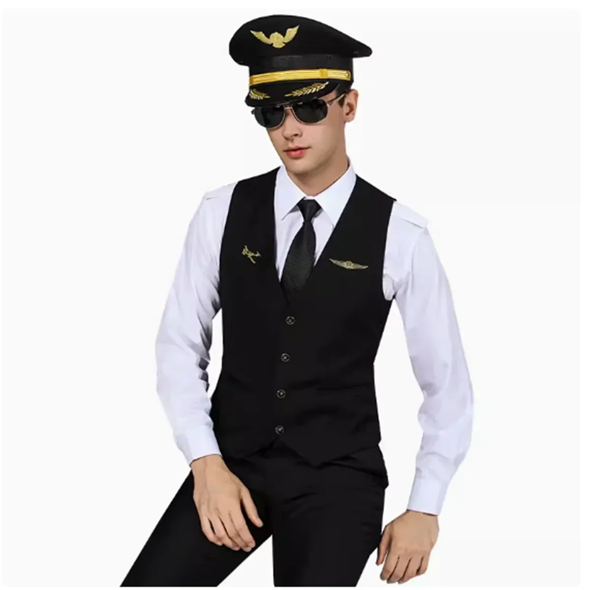 Chaleco de traje ajustado de capitán de aerolínea para hombre, traje juvenil de aerolínea, vestido profesional informal de negocios, edición coreana a la moda