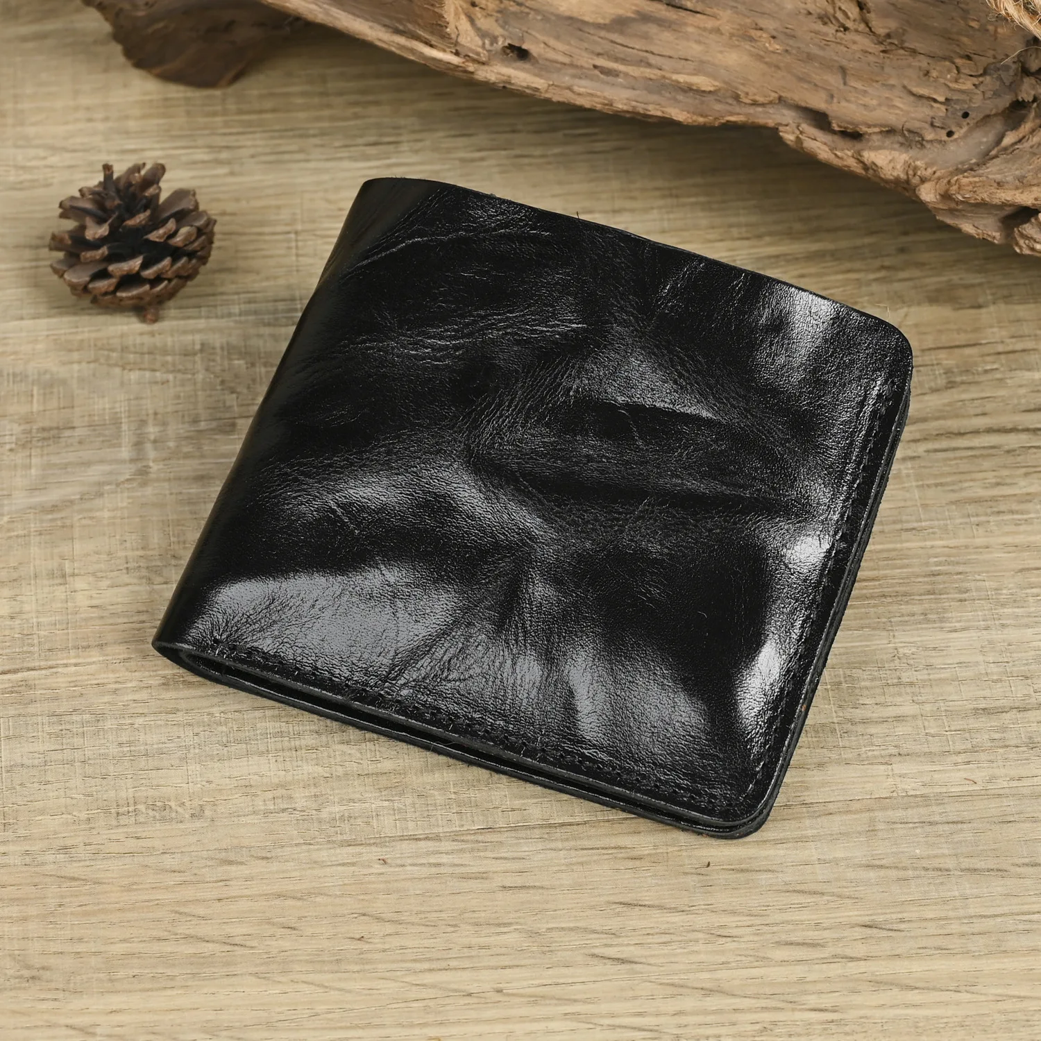 Vintage Tanned Cowhide Men's Wallet Top Layer Pure Leather Worn out Folded Money Clip Simple Horizontal Versatile Leather Clip
