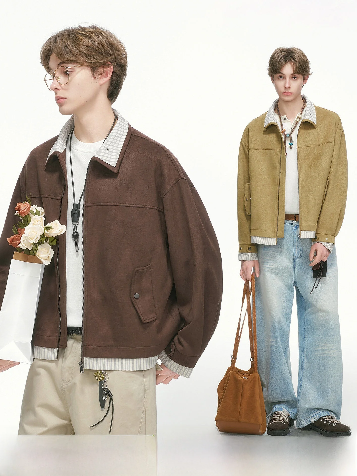 Double Layer Collar Jacket Men's Style American Cleanfit Barn Wind Workwear Coat Spring Season Dream Made Faux Two-Piece