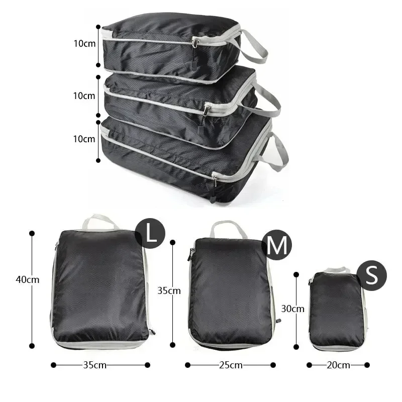 3Pcs/set Black/Blue/Grey Compressible Travel Storage Bag Portable Large Capacity Storage Bag Suitcase Luggage Packing Cubes