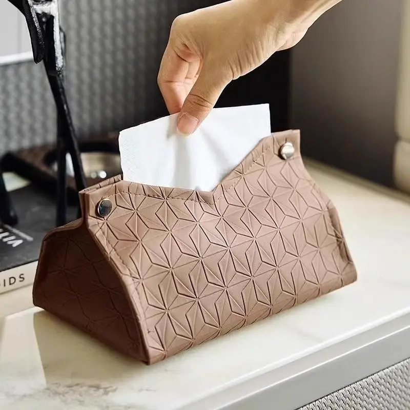 "Geometric Texture Tissue Box" Living Room Coffee Table Tissue Cover Simple Light Luxury Toilet Paper Box Household Storage Box