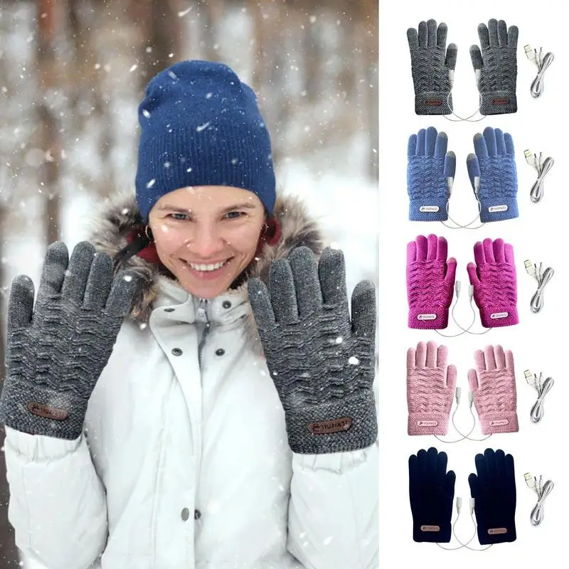 Winter Heated Riding Gloves USB Charging Warm Hand Gloves Outdoor Activities Windproof Mitten Portable Hand Warmer