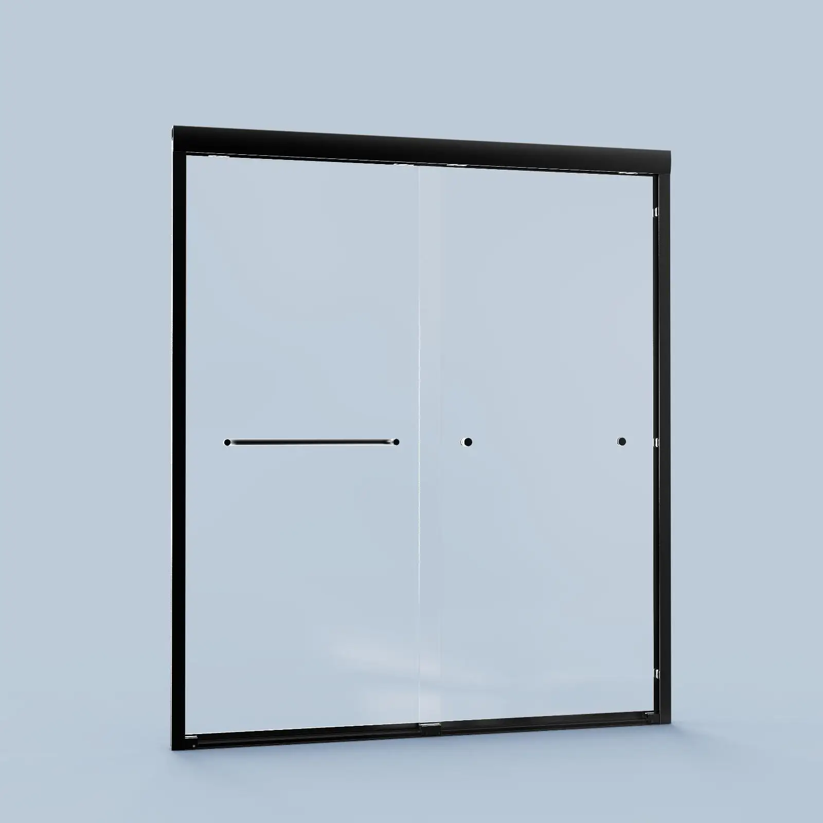Pintu Kamar Mandi Semi-Frameless Hitam Matte, 6mm, Cocok untuk Lebar 56''-60'' x Tinggi 72''