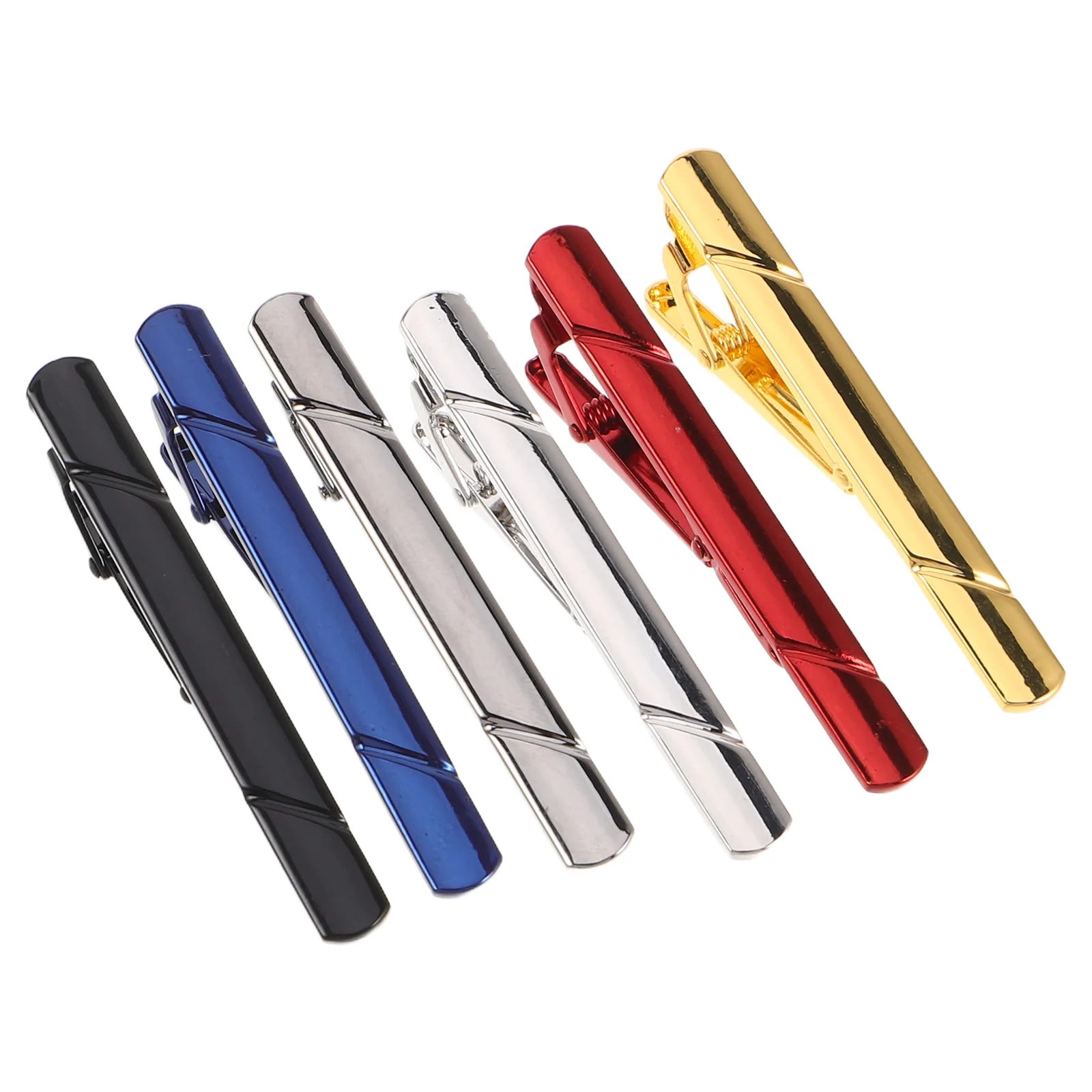 

6pcs Business Tie Clip For Men Mirror Finish Slant Stripe Design Suit Accessories Wedding Formal Events Necktie Holder Clasp