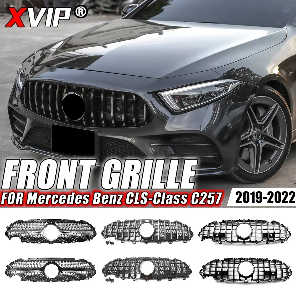 

XVIP Glossy Black GTR Style Front Bumper Grille For Mercedes Benz CLS C257 CLS450 CLS53 AMG 2019-22 Diamonds Style Upper Grilles