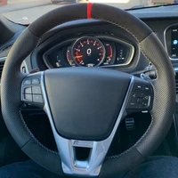 DIY protector para volante de coche envoltura antideslizante gamuza cuero genuino volante trenzado para VOLVO XC60 S60 V40 V60 S40 2011-2017