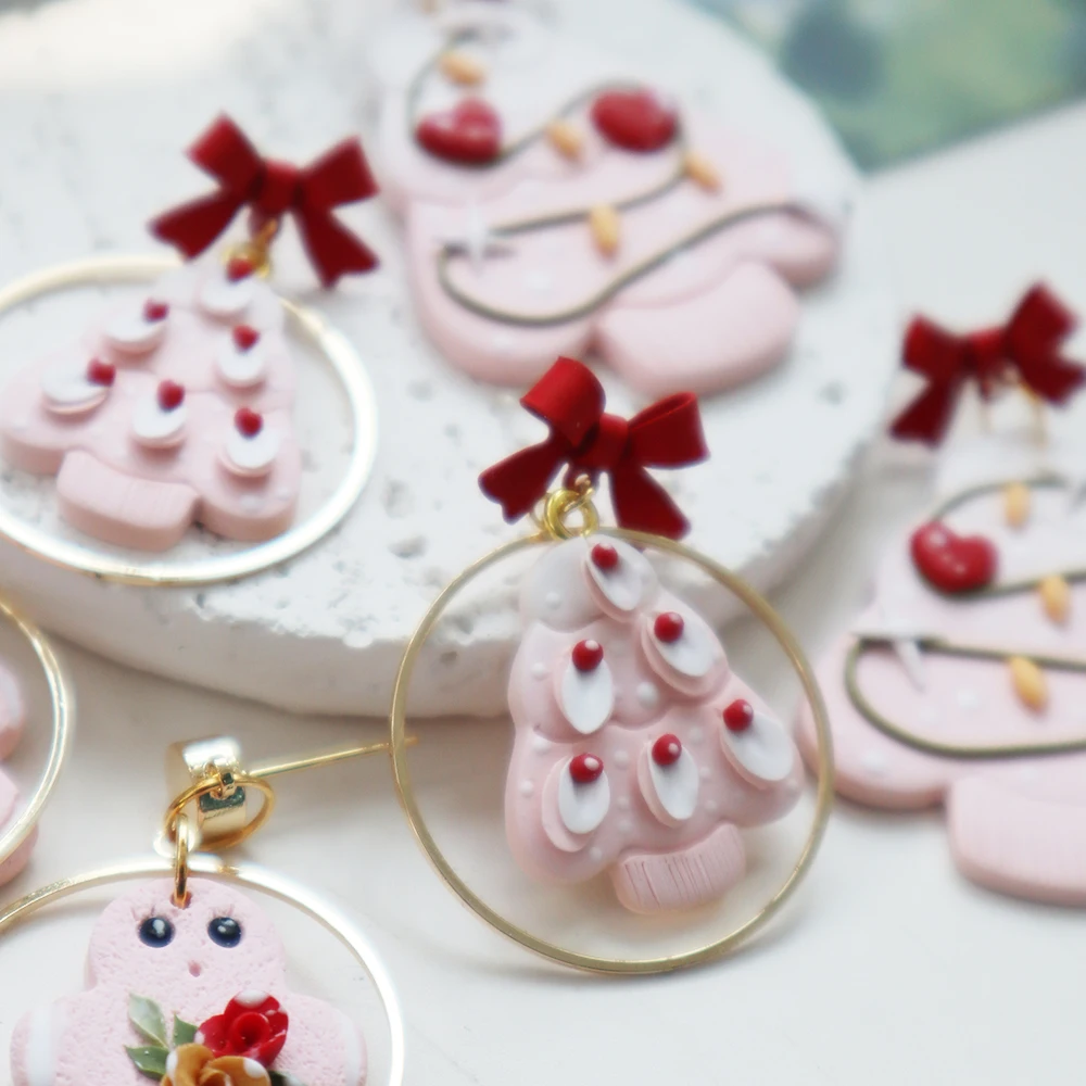 شجرة عيد الميلاد استرخى أقراط للنساء الفتيات عيد الميلاد الزنجبيل رجل قلادة القرط الوردي القلب مربط القرط هدايا مجوهرات #1