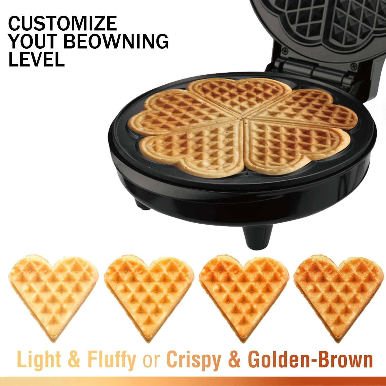 صانع الوافل على شكل قلب - اصنع 5 وافل على شكل قلب لاستفطار أحبائك خاصة - خباز غير لاصق سهل التنظيف، وافل كهربائي