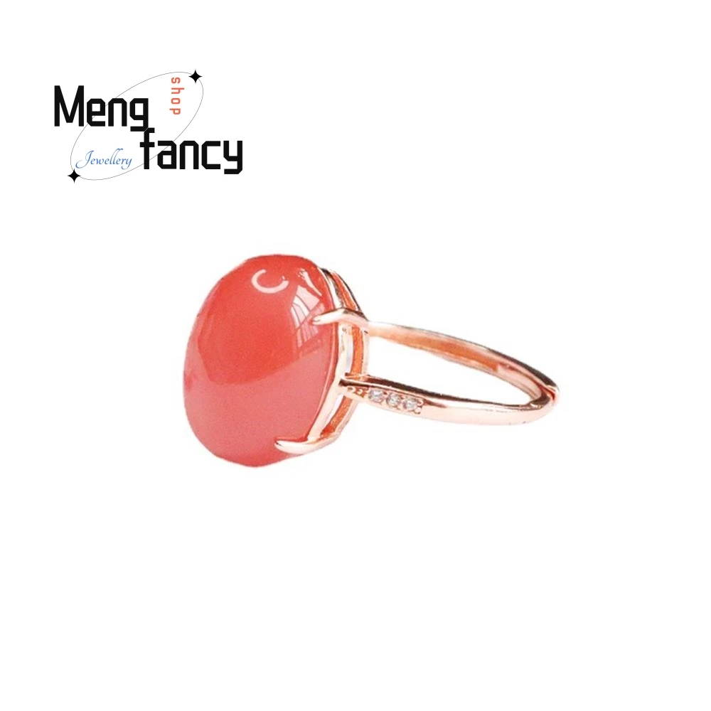 S925 Silver With Natural Salt Source Agate Pigeon Egg Ring Simple Elegant High-grade Luxury Quality Jewelry Couple Holiday Gifts