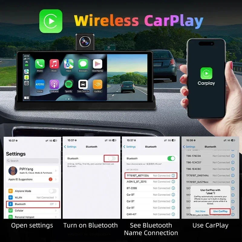 Alonveter 10.26 بوصة 4K Wireless CarPlay Android Auto 280 °   كاميرا دوارة نظام ملاحة GPS 5G/2.4G WiFi Bluetooth ملحقات السيارة