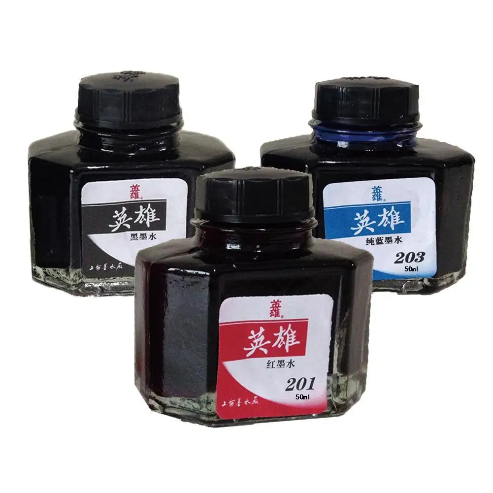 Encre de stylo en verre en bouteille pour l'écriture lisse, stylo de recharge, stylo plume étudiant, fournitures de bureau, rouge, bleu, noir, 50ml