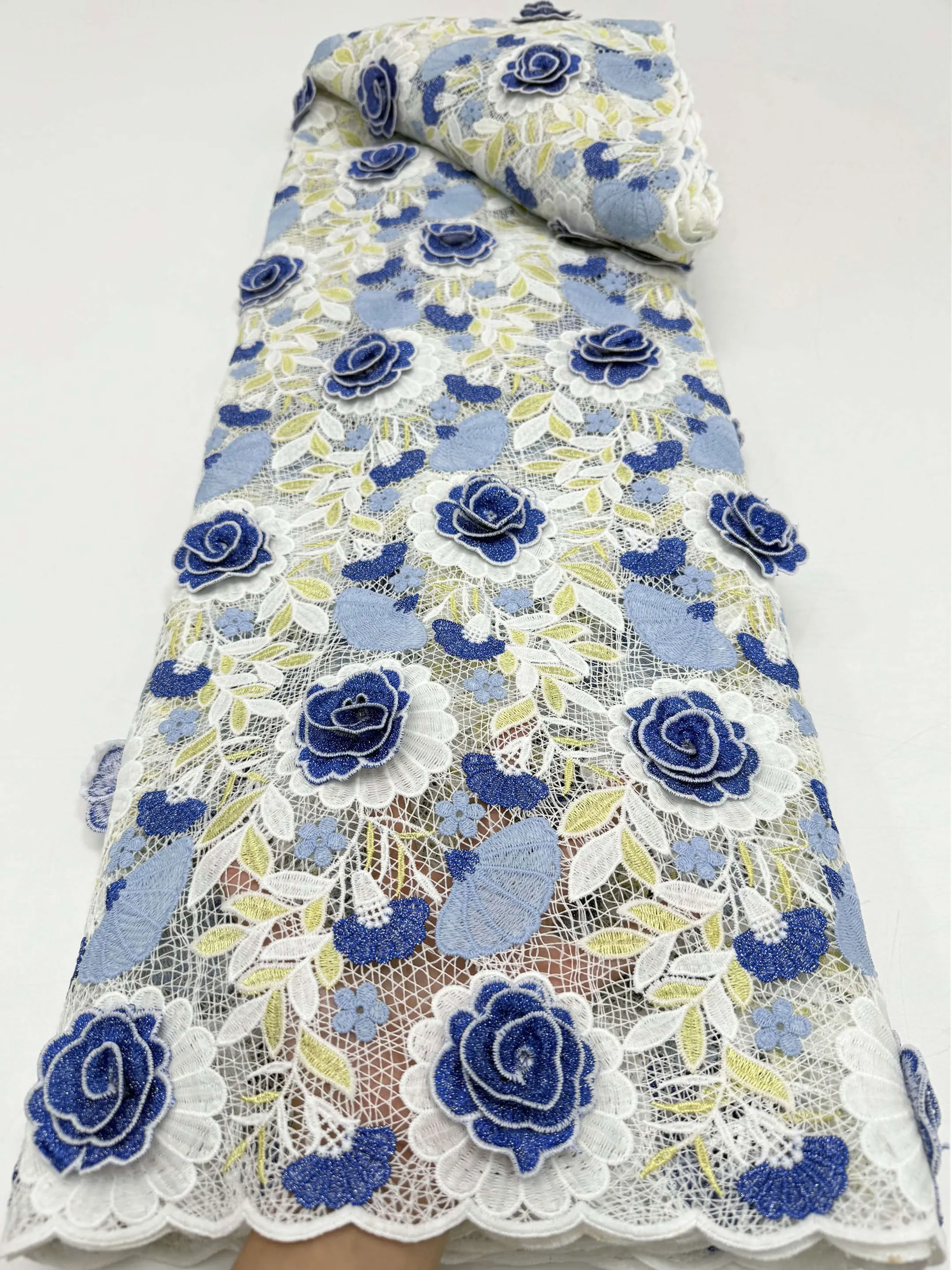 African Guipure Fabric 3D Embroidery Cord Lace Flower Lurex Water Soluble Traditional Senegal Clothing Fashionable Dress Sewing