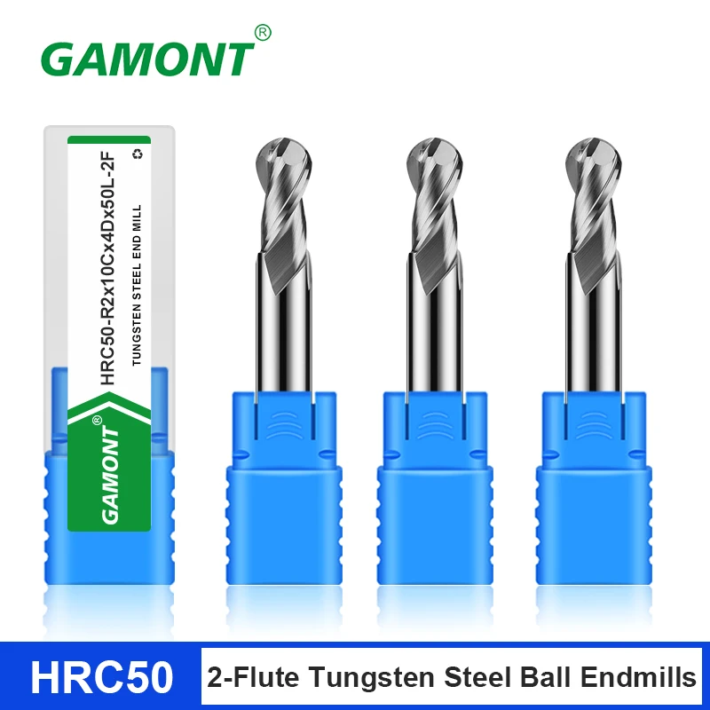 GAMONT HRC50 2-Flute Ball End Endmil Tungsten Steel Carbide For Aluminium CNC Machinery Maching Milling Cutter Tools