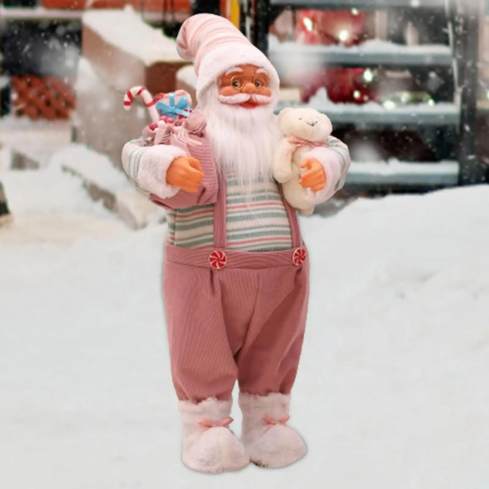 

Christmas Doll with Gifts Bag and Bear Collectible Figurine Santa Claus 60cm Tall Decoration for Indoor Desktop Shop Room Party