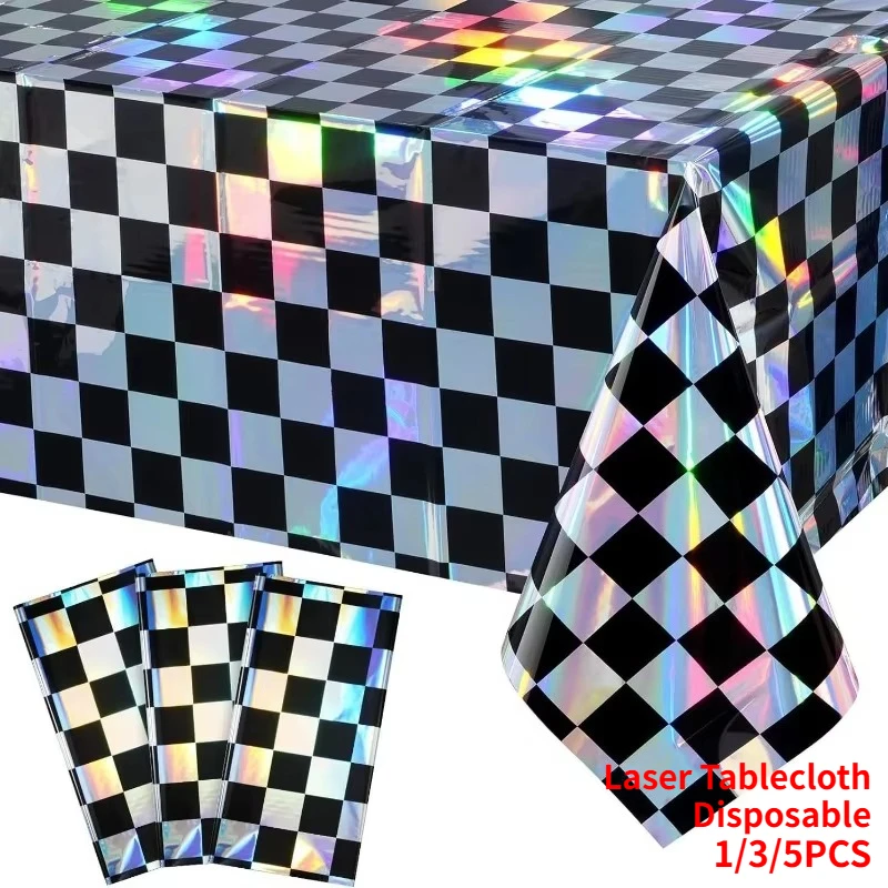 1/3/5PCS Laser Tablecloth Disposable Laser Tablecloth Chessboard Pattern Carnival Banquet Party Decor Supplies Decoration Tools