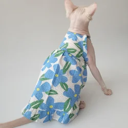Ropa para gato Sphynx floral de algodón naranja, vestido de verano