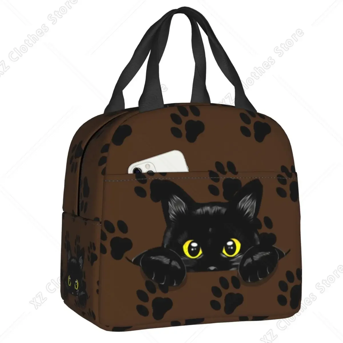 Custom Cartoon Black Cat Insulated Lunch Bag for Women Leakproof Cute Kitten Cooler Thermal Lunch Box Office Work School