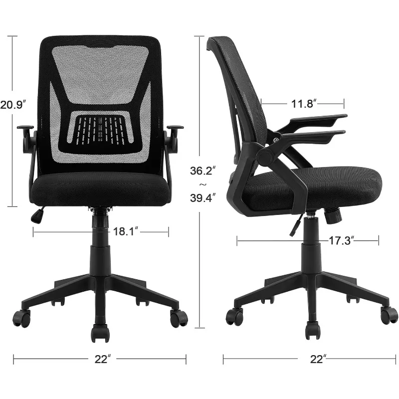 Mid-Back Swivel Ergonomic Office Chair with Adjustable Arms Mesh Lumbar Support for Computer Task Work